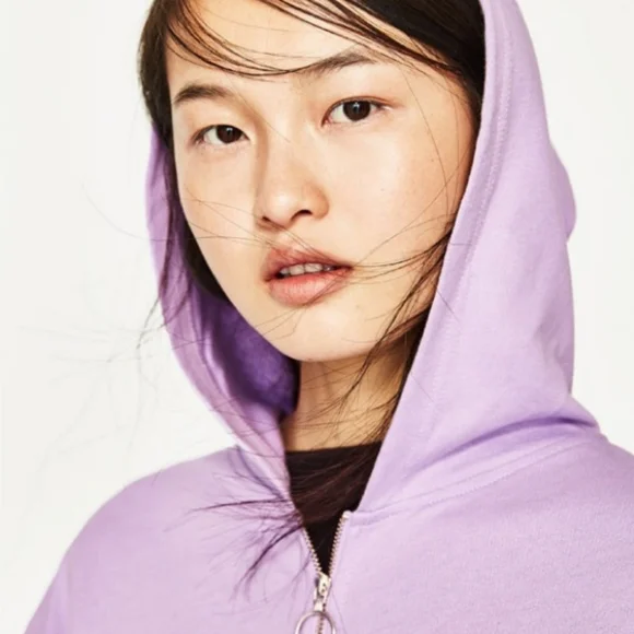 Zara lavender ruffle zip up long oversized hoodie size small - Picture 10 of 13